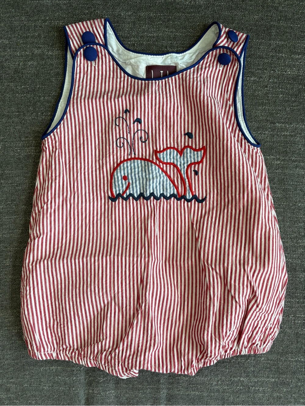Lil Cactus Red White Seersucker Whale Bubble Romper 2T Patriotic Fourth of July